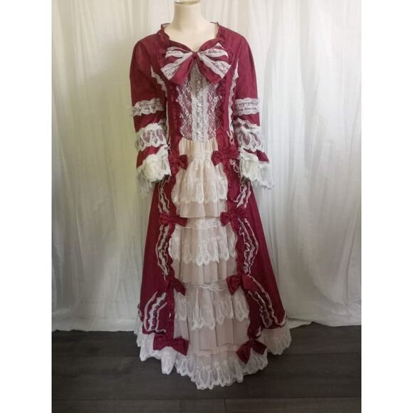 Renaissance Ball Gown Costume Red Victorian Dress Small Princess Lolita Cosplay - Picture 1 of 9